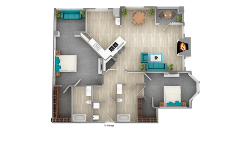 Floor plan for 2 beds, 2 baths, 1251 sqft